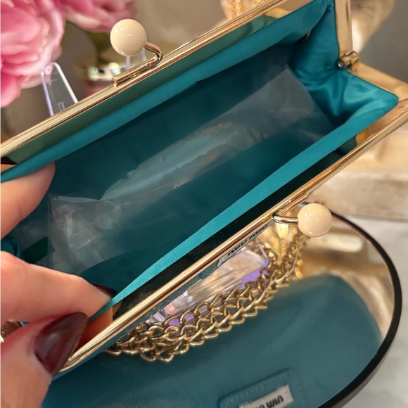 Miu Miu Turquoise Patent Leather kiss lock Clutch with crossbody strap NIB - Picture 12 of 14